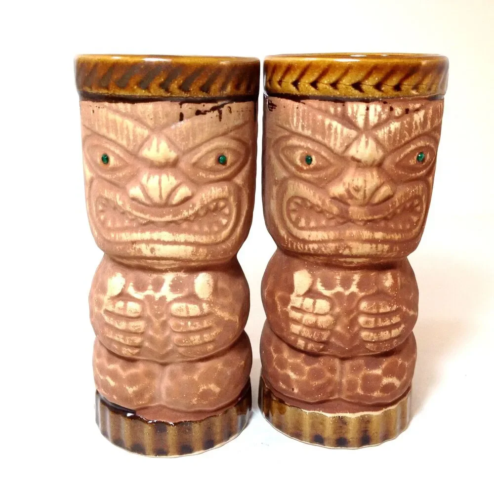 2 Vintage Tiki Mug Cup Ceramic Pair Of 2 Orchids of Hawaii Japan